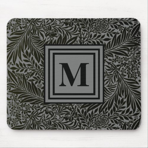 Elegant Gray and Black Monogrammed William Morris Mouse Pad