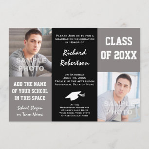 Elegant Gray and Black Young Man's Graduation Invitation