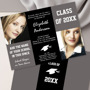 Elegant Gray and Black Young Woman's Graduation Invitation