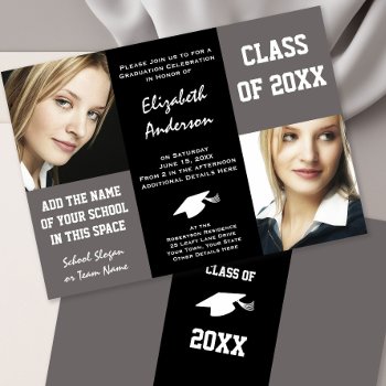 Elegant Gray And Black Young Woman's Graduation Invitation by VillageDesign at Zazzle