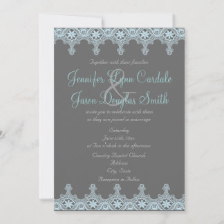 Elegant Gray and Blue Lace Wedding Invitations