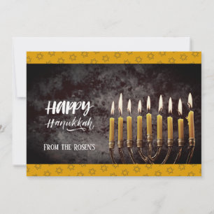 Elegant Gray and Gold Hanukkah Chanukah Menorah Invitation