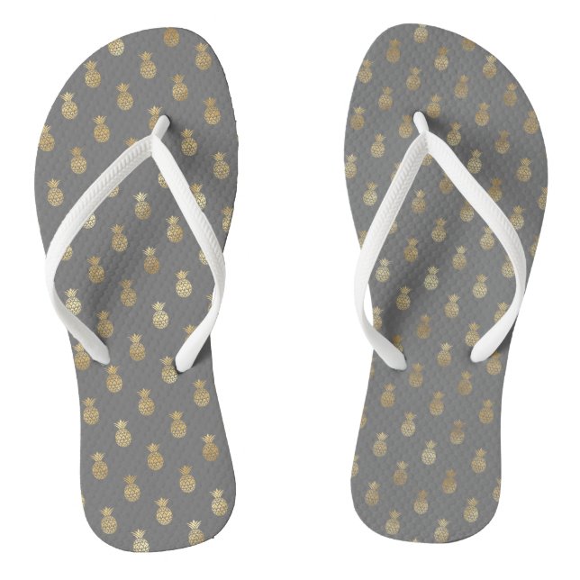 Elegant Gray and Gold Pineapple Pattern  Flip Flops (Footbed)