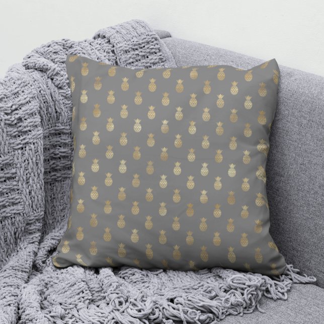 Elegant Gray and Gold Pineapple Pattern  Throw Pillow (Creator Uploaded)