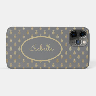 Elegant Gray and Gold Pineapple Personalized  iPhone 11 Pro Case