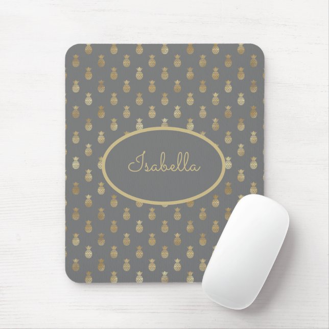 Elegant Gray and Gold Pineapple Personalized  Mouse Pad (With Mouse)
