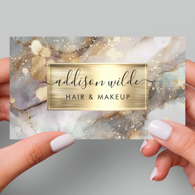 Elegant Gray And Gold Watercolor Marble Business Card (Creator Uploaded)