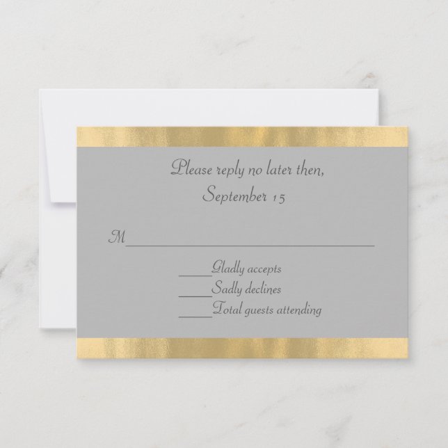 Elegant Gray and Gold Wedding RSVP Card (Front)