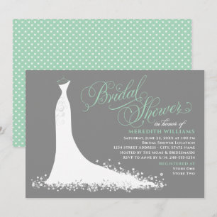 Elegant Gray and Mint Wedding Gown Bridal Shower Invitation