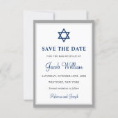 Elegant Gray and Navy Blue Bar Mitzvah 3.5" x 5" Save The Date (Front)