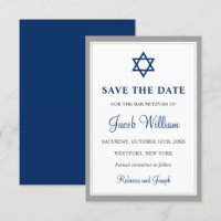 Elegant Gray and Navy Blue Bar Mitzvah 3.5" x 5"