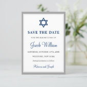 Elegant Gray and Navy Blue Bar Mitzvah 3.5" x 5" Save The Date (Standing Front)