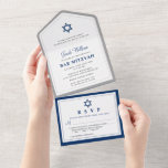 Elegant Gray and Navy Blue Bar Mitzvah All In One Invitation<br><div class="desc">Elegant Gray and Navy Blue Bar Mitzvah All in One Invitation</div>