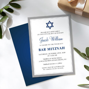 Elegant Gray and Navy Blue Bar Mitzvah Invitation
