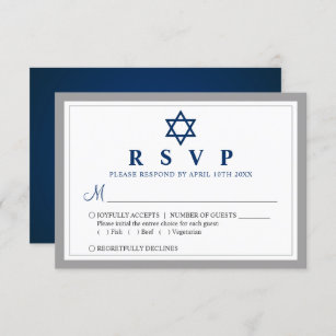 Elegant Gray and Navy Blue Bar Mitzvah RSVP Card