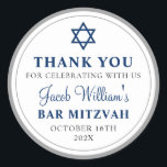 Elegant Gray and Navy Blue Bar Mitzvah Thank You Classic Round Sticker<br><div class="desc">Elegant Gray and Navy Blue Bar Mitzvah Thank You Classic Round Sticker</div>
