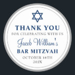 Elegant Gray and Navy Blue Bar Mitzvah Thank You Classic Round Sticker<br><div class="desc">Elegant Gray and Navy Blue Bar Mitzvah Thank You Classic Round Sticker</div>