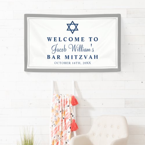 Elegant Gray and Navy Blue Bar Mitzvah Welcome