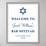 Elegant Gray and Navy Blue Bar Mitzvah Welcome  Poster<br><div class="desc">Elegant Gray and Navy Blue Bar Mitzvah Welcome Poster</div>