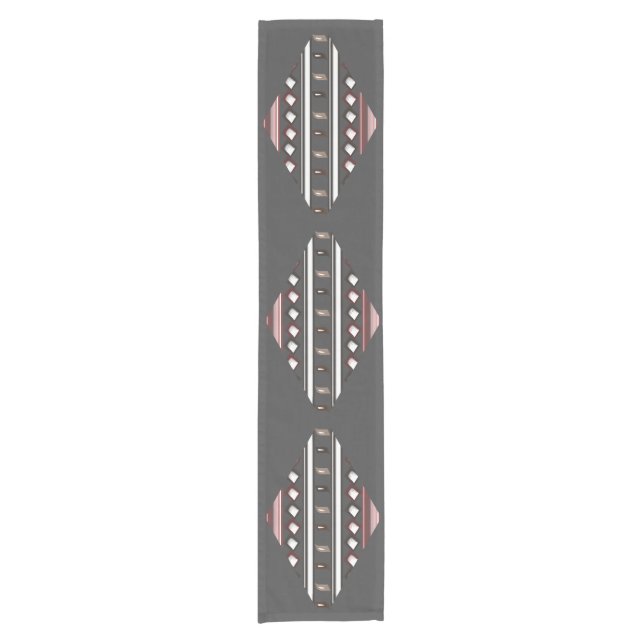 Elegant Gray and Pink Aztec Ethnic Pattern Short Table Runner (Front)