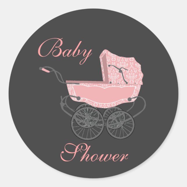 Elegant Gray and Pink Baby Shower Sticker (Front)