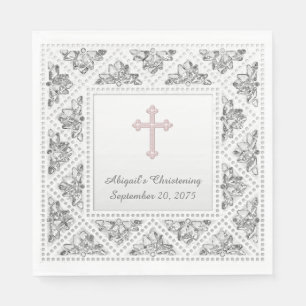 Elegant Gray and Pink Cross Napkins