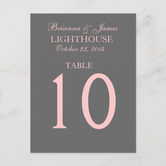 Elegant Gray and Pink Wedding Table Number Card (Front)