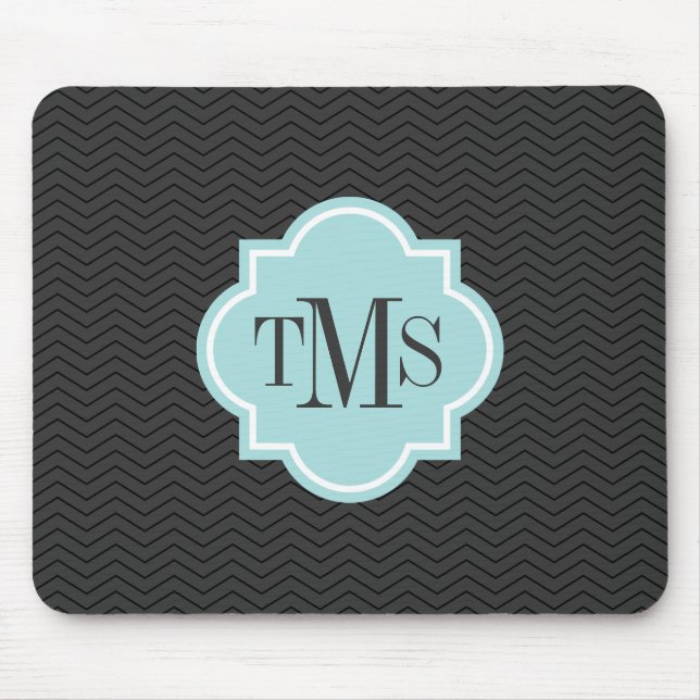 Elegant gray and teal 3 letter monogram mouse pad (Front)