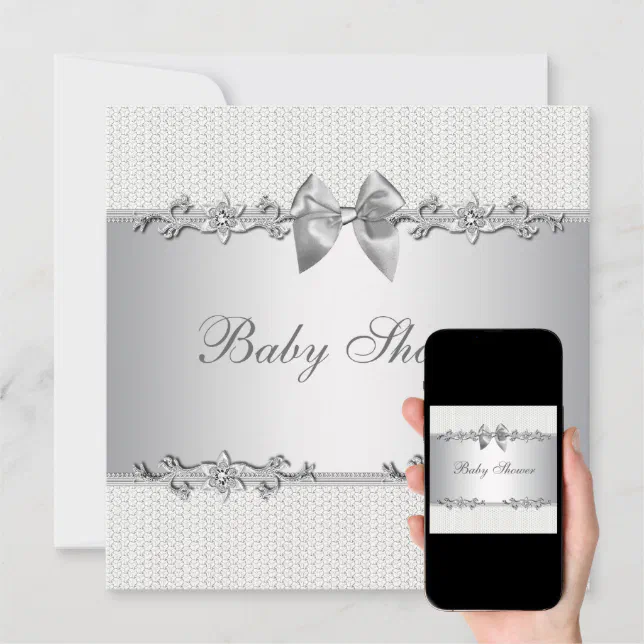 Elegant Gray and White Baby Shower Invitation Zazzle