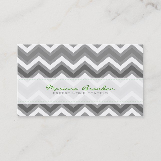Elegant Gray And White Chevron Pattern 2 Business Card (Front)
