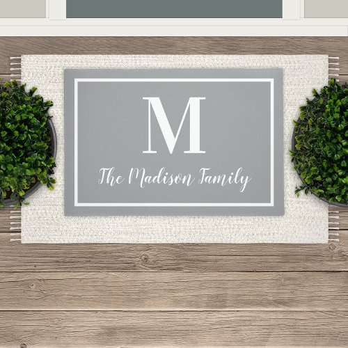 Elegant Gray and White Custom Monogram Initial Doormat