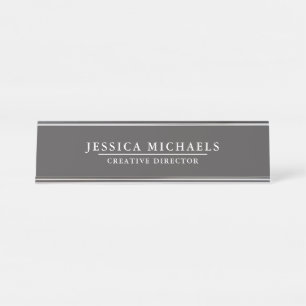 Elegant Gray and White Desk Name Plate