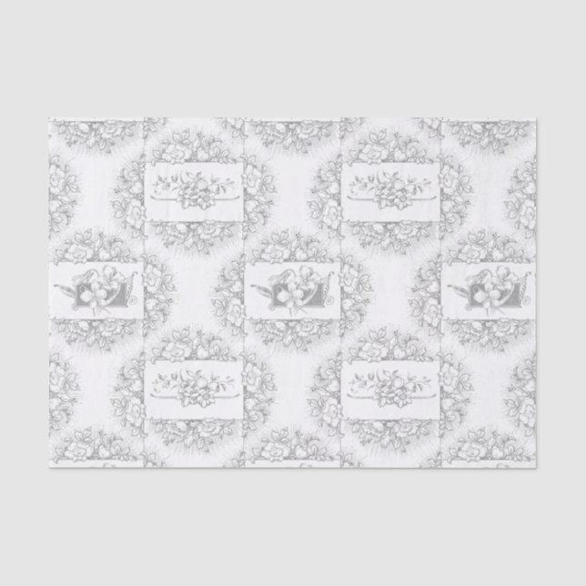 Elegant Gray and White Engraved Floral Tissue Paper (Front)