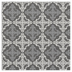 Elegant Gray And White Fleur De Lis Pattern Fabric