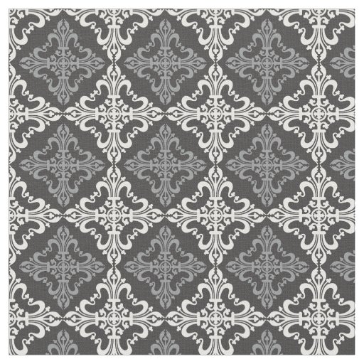 Elegant Gray And White Fleur De Lis Pattern Fabric