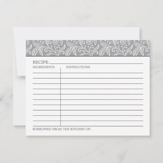 Elegant Gray and White Floral Lace Recipe (Front)