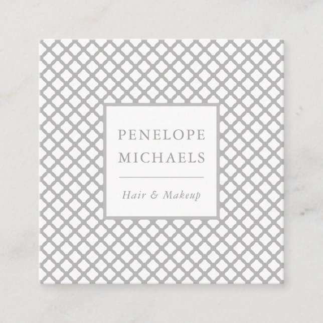 Elegant Gray and White Geometric Square Business Card (Front)