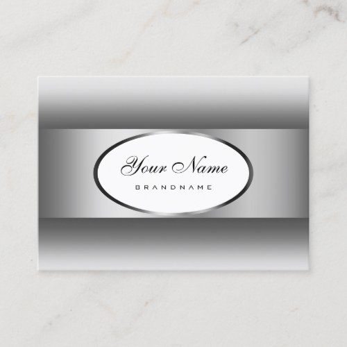 Elegant Gray and White Gradient Silver Oval Frame Business Card