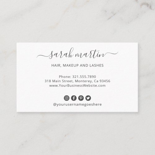 Elegant Gray and White Modern Social Media Icons Business Card