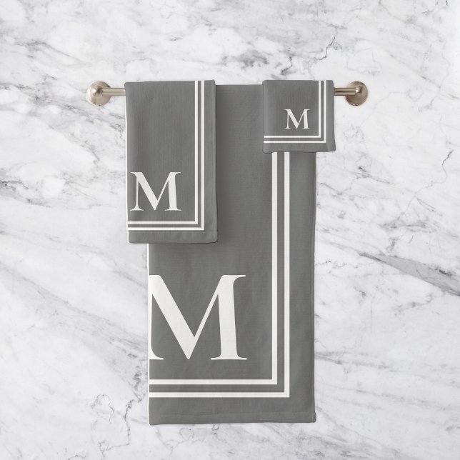 Elegant Gray and White Monogram Bath Towel Set (Creator Uploaded)