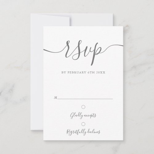 Elegant Gray And White Script Modern Wedding RSVP Card