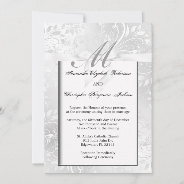 Elegant Gray and White Wedding Invite (Front)