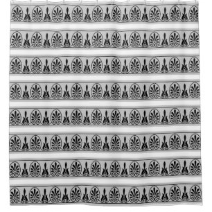 Elegant Gray Arabesque Vector Pattern on White Shower Curtain