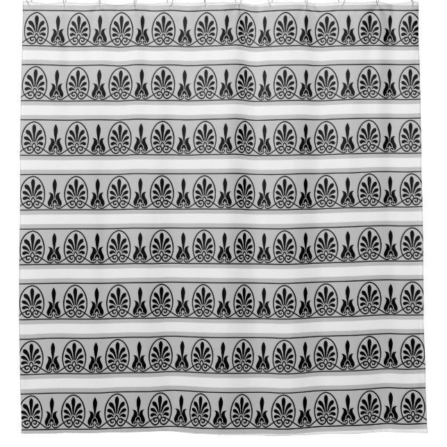 Elegant Gray Arabesque Vector Pattern on White Shower Curtain (Front)