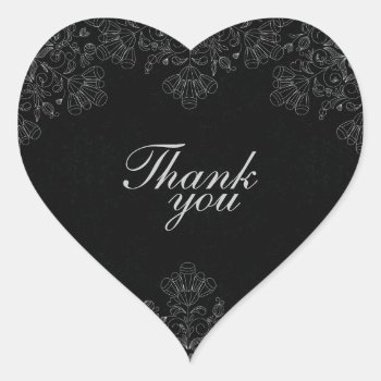 Elegant Gray Black Floral Swirls Wedding Thank You Heart Sticker by Jamene at Zazzle