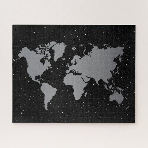 Elegant Gray  Black Night Star Galaxy  World Map Jigsaw Puzzle