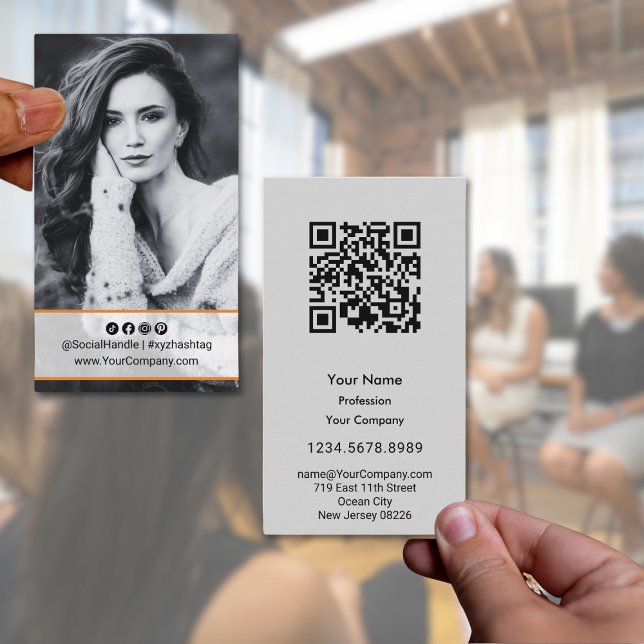 Elegant Gray & Black Social Portrait Business Card (Elegant Gray & Black Social Portrait Business Card)