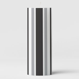 Elegant Gray Black White Stripe Pattern Pillar Candle