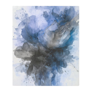 Elegant Gray & Blue Abstract Flower Metal Print