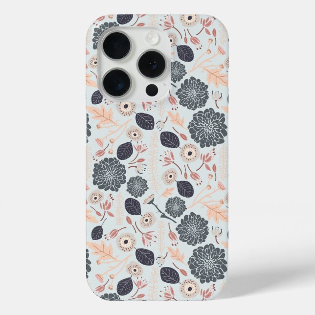 Elegant Gray Blue Floral Pattern Case-Mate iPhone Case (Back)